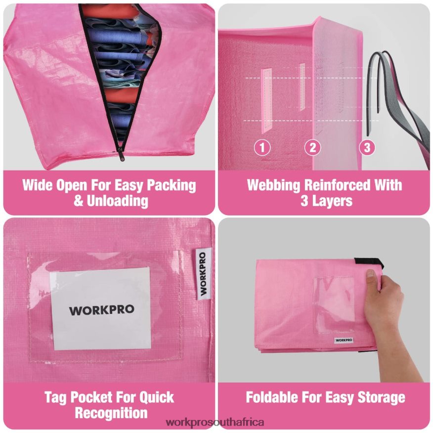 ZA WORKPRO 6 Pack Extra Large Heavy-Duty Storage Moving Tote Bags with Zippers & Carrying Handles Backpack Straps Pink/Blue 4B8V2T142 Storage