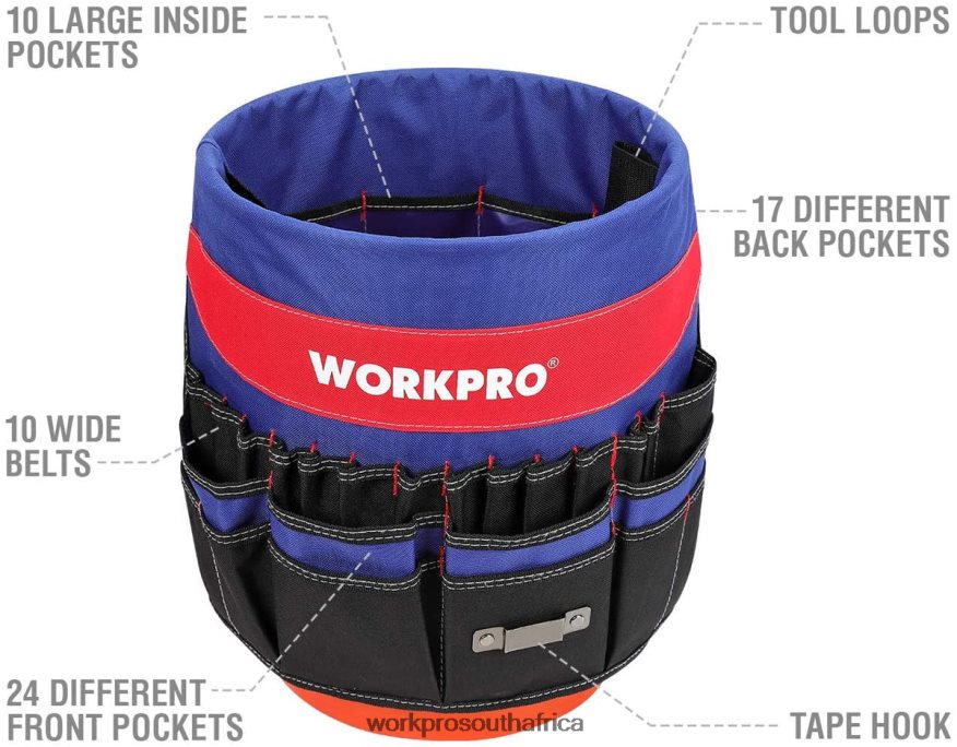 ZA WORKPRO Bucket Tool Organizer with 51 Pockets (Tools Excluded) Helpful 4B8V2T20 Storage
