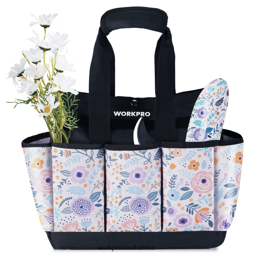 ZA WORKPRO Garden Tool Bag with 9 Pockets Floral White/Floral Pink 4B8V2T286 Storage