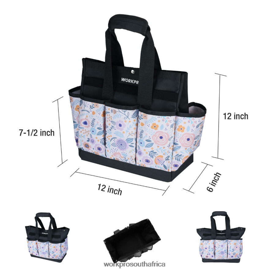 ZA WORKPRO Garden Tool Bag with 9 Pockets Floral White/Floral Pink 4B8V2T286 Storage