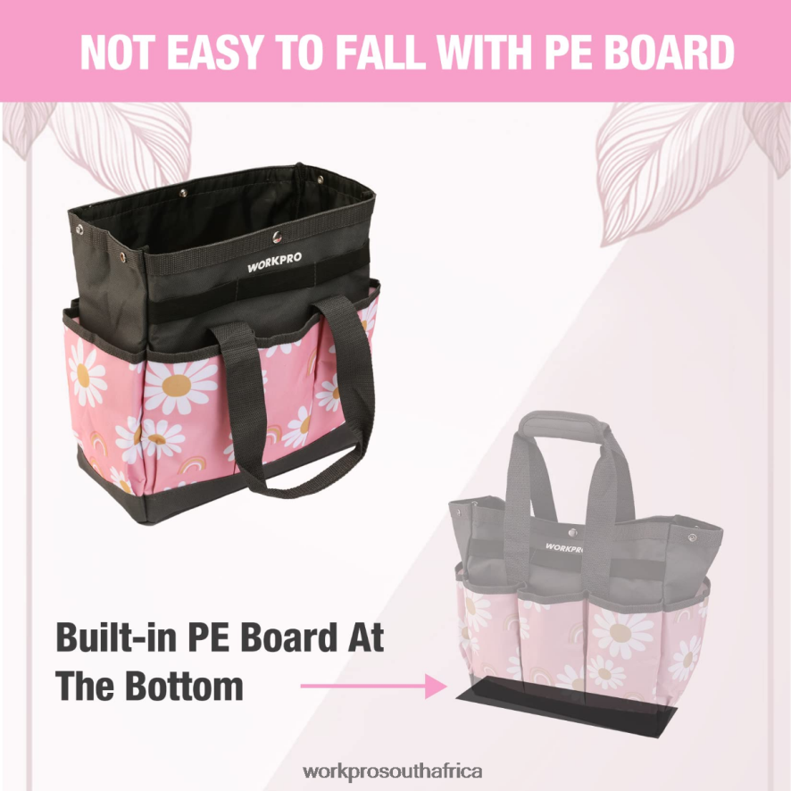 ZA WORKPRO Garden Tool Bag with 9 Pockets Floral White/Floral Pink 4B8V2T286 Storage