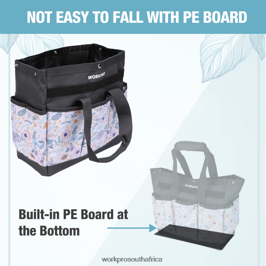 ZA WORKPRO Garden Tool Bag with 9 Pockets Floral White/Floral Pink 4B8V2T286 Storage