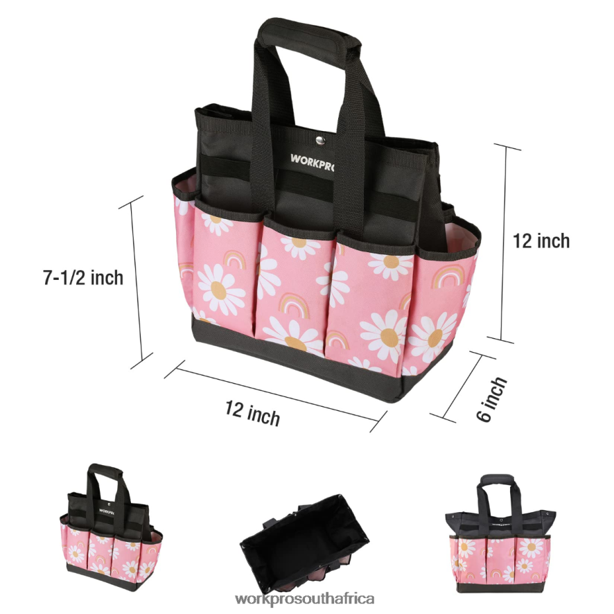ZA WORKPRO Garden Tool Bag with 9 Pockets Floral White/Floral Pink 4B8V2T286 Storage