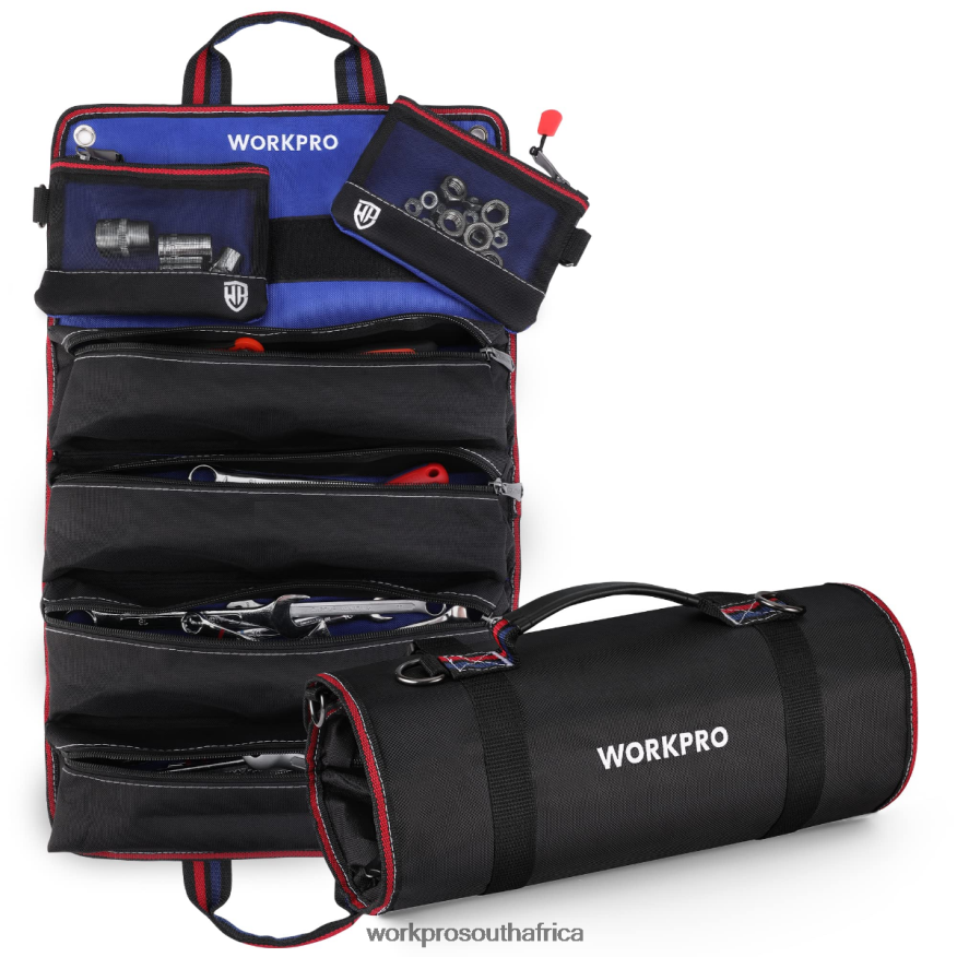 ZA WORKPRO Heavy Duty Tool Roll Up Bag Organizer with 6 Pockets and Detachable Tool Pouches New 4B8V2T32 Storage
