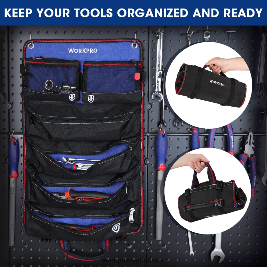 ZA WORKPRO Heavy Duty Tool Roll Up Bag Organizer with 6 Pockets and Detachable Tool Pouches New 4B8V2T32 Storage