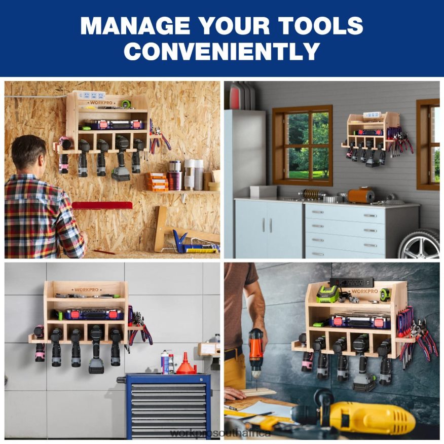 ZA WORKPRO Power Tool Organizer, Cordless Drill Holder Storage Wall Mount with 5 Drill Hanging Slots, Solid Wooden Tool Storage Helpful 4B8V2T19 Storage
