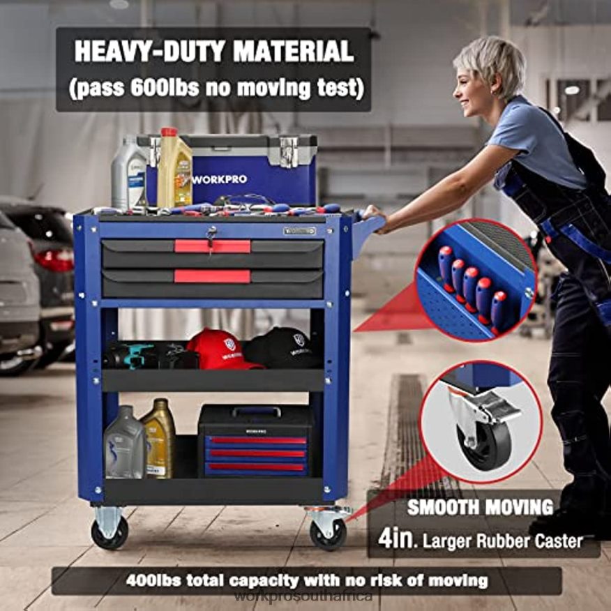 ZA WORKPRO Premium 2-Drawer Rolling Tool Cart, Heavy Duty Utility Industrial Service Cart Storage Organizer with Wheels and Locking System Useful 4B8V2T16 Storage