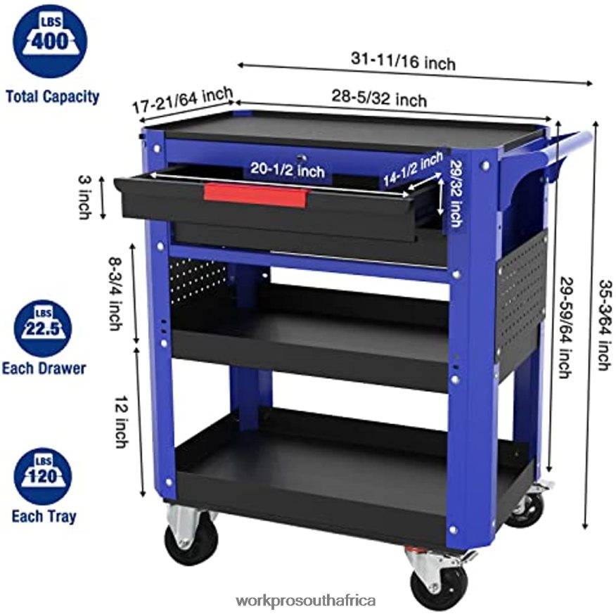 ZA WORKPRO Premium 2-Drawer Rolling Tool Cart, Heavy Duty Utility Industrial Service Cart Storage Organizer with Wheels and Locking System Useful 4B8V2T16 Storage