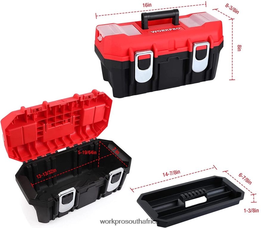ZA WORKPRO Tool Box Portable with Removable Tray Heavy Duty Toolbox with 2 Metal Latches Useful 4B8V2T33 Storage