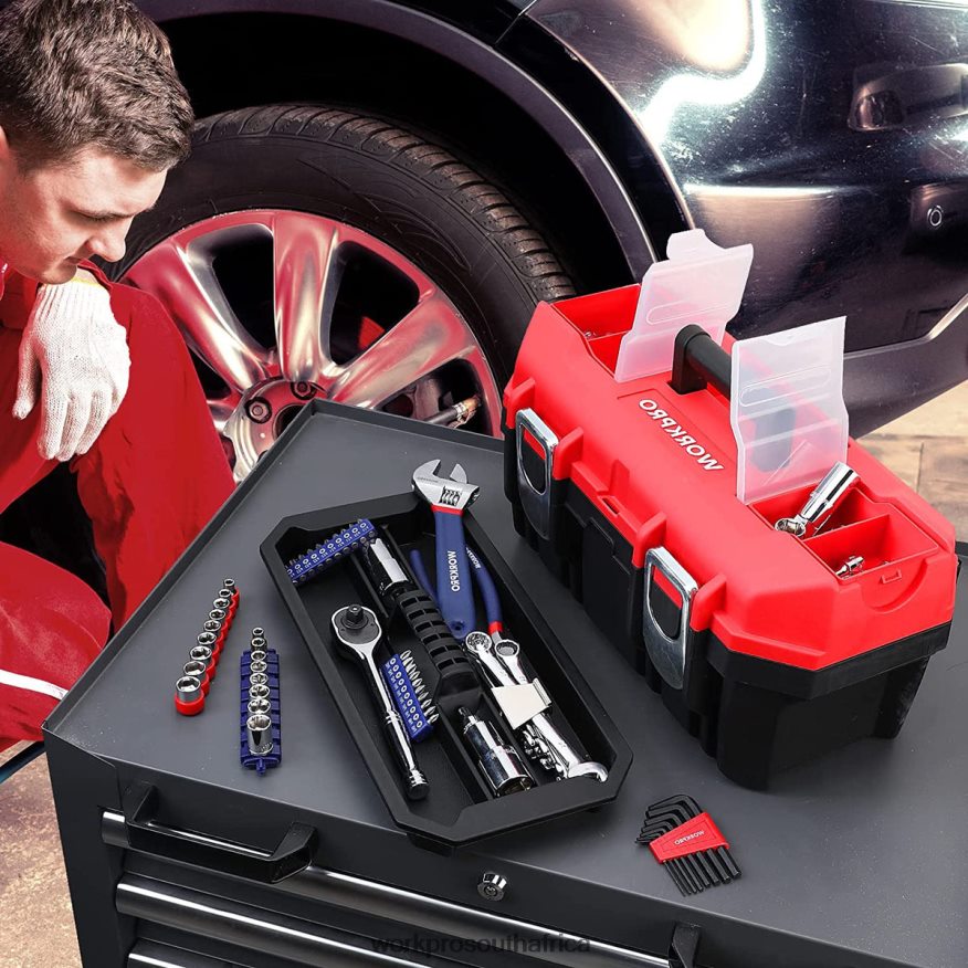ZA WORKPRO Tool Box Portable with Removable Tray Heavy Duty Toolbox with 2 Metal Latches Useful 4B8V2T33 Storage