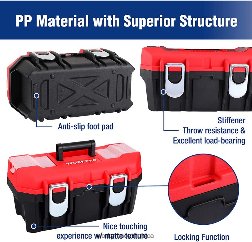 ZA WORKPRO Tool Box Portable with Removable Tray Heavy Duty Toolbox with 2 Metal Latches Useful 4B8V2T33 Storage