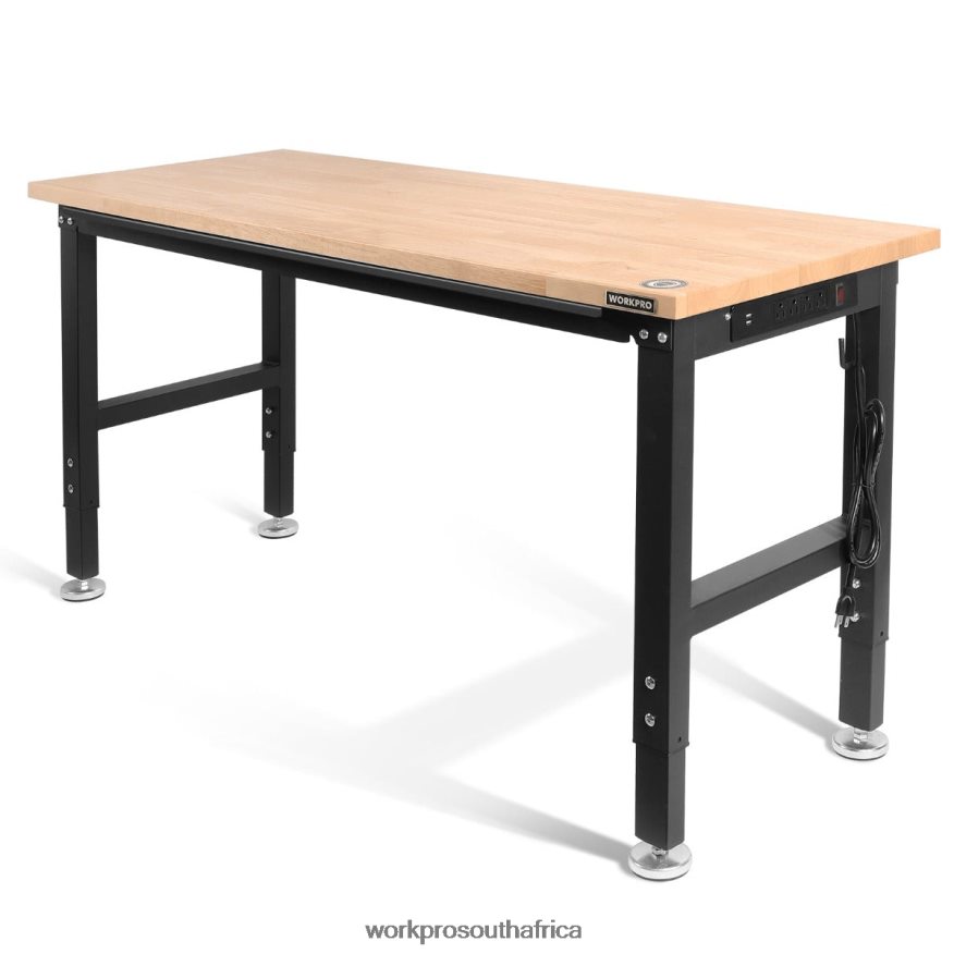 ZA WORKPRO Adjustable Workbench 2000 LBS Load Capacity Hardwood Worktable with Power Outlets Helpful 4B8V2T1 Storage
