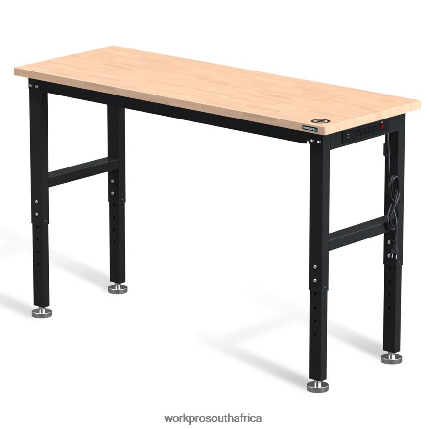 ZA WORKPRO Adjustable Workbench 2000 LBS Load Capacity Hardwood Worktable with Power Outlets Helpful 4B8V2T1 Storage