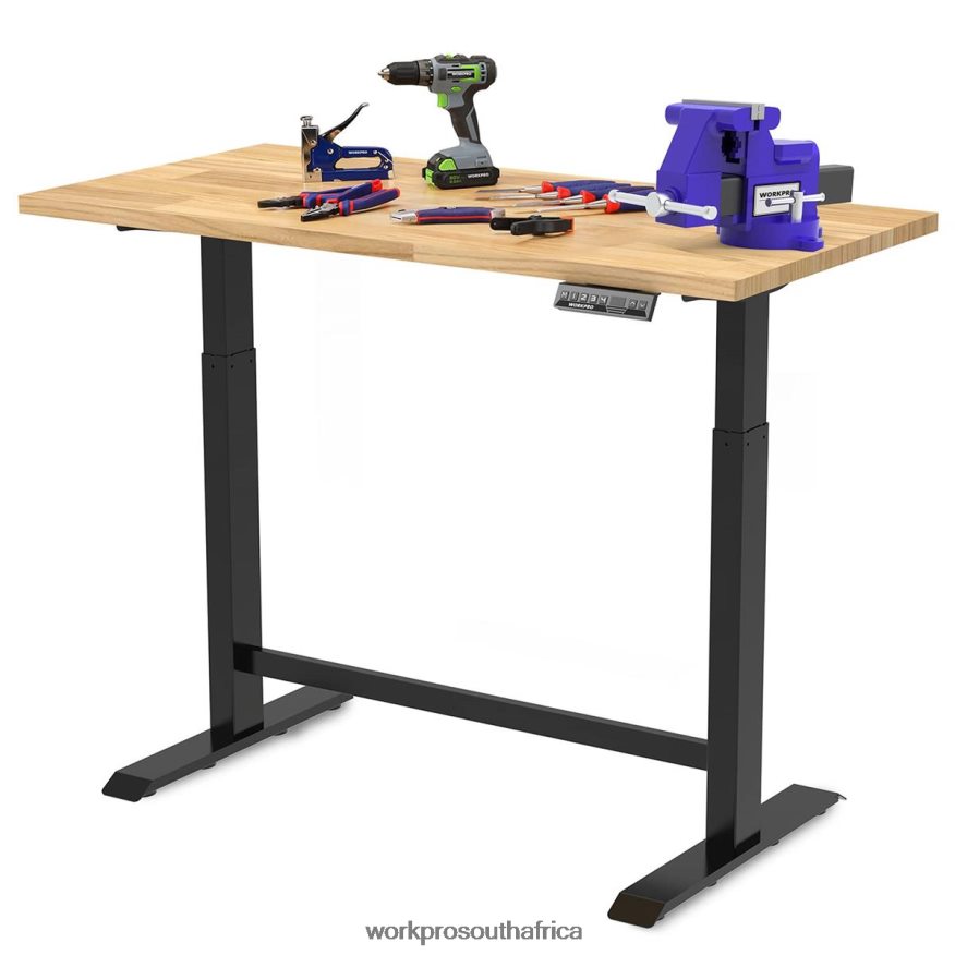 ZA WORKPRO Electric Standing Height Adjustable Workbench with Wooden Top and Dual Motor Morden 4B8V2T5 Storage