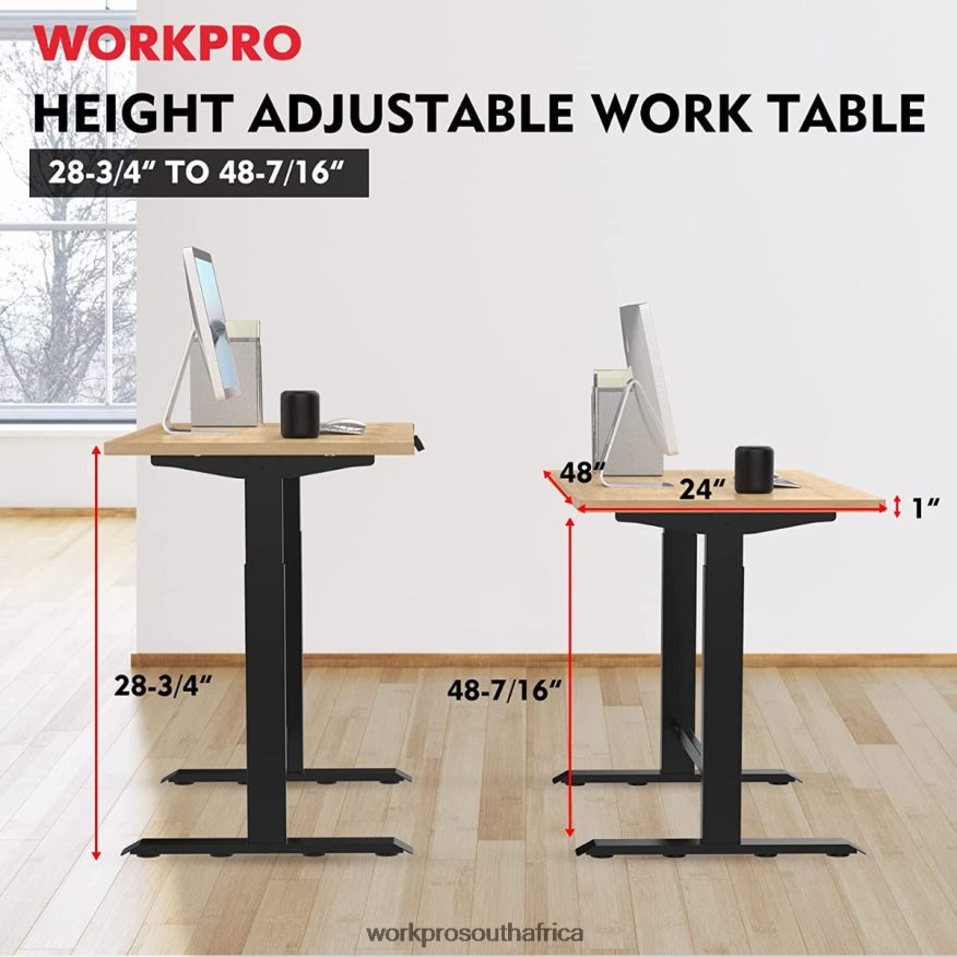 ZA WORKPRO Electric Standing Height Adjustable Workbench with Wooden Top and Dual Motor Morden 4B8V2T5 Storage