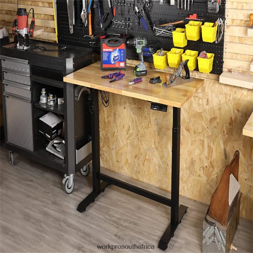 ZA WORKPRO Electric Standing Height Adjustable Workbench with Wooden Top and Dual Motor Morden 4B8V2T5 Storage