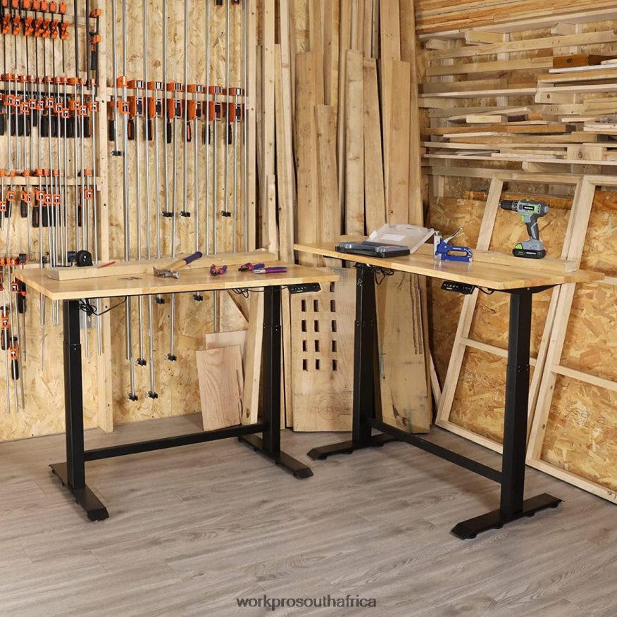 ZA WORKPRO Electric Standing Height Adjustable Workbench with Wooden Top and Dual Motor Morden 4B8V2T5 Storage
