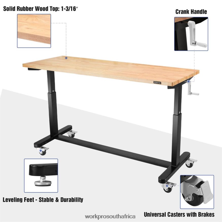 ZA WORKPRO Height Adjustable Work Table with Crank Handle, with Casters and Leveling Feet, 500 Lbs Load Capacity Useful 4B8V2T3 Storage