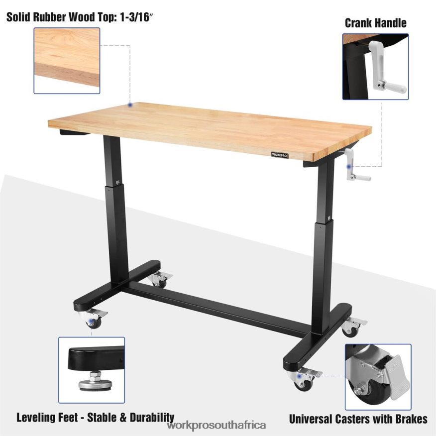 ZA WORKPRO Height Adjustable Work Table with Crank Handle, with Casters and Leveling Feet, 500 Lbs Load Capacity Useful 4B8V2T3 Storage